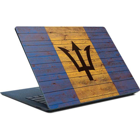 Barbados Flag Dark Wood Surface Laptop Skin